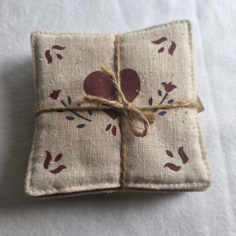 90s Alice's Spiced Mug Mats Set of 4 Heart Gingham Scented Fabric Coasters